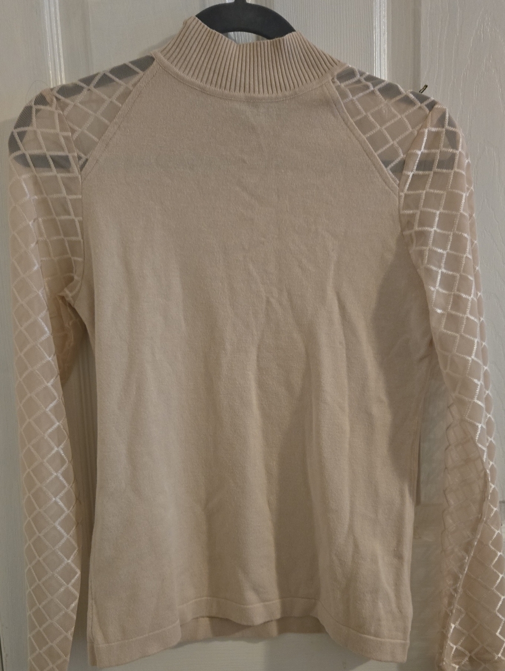 Women's Cream Turtleneck Sweater with Sheer Diamond Sleeves
